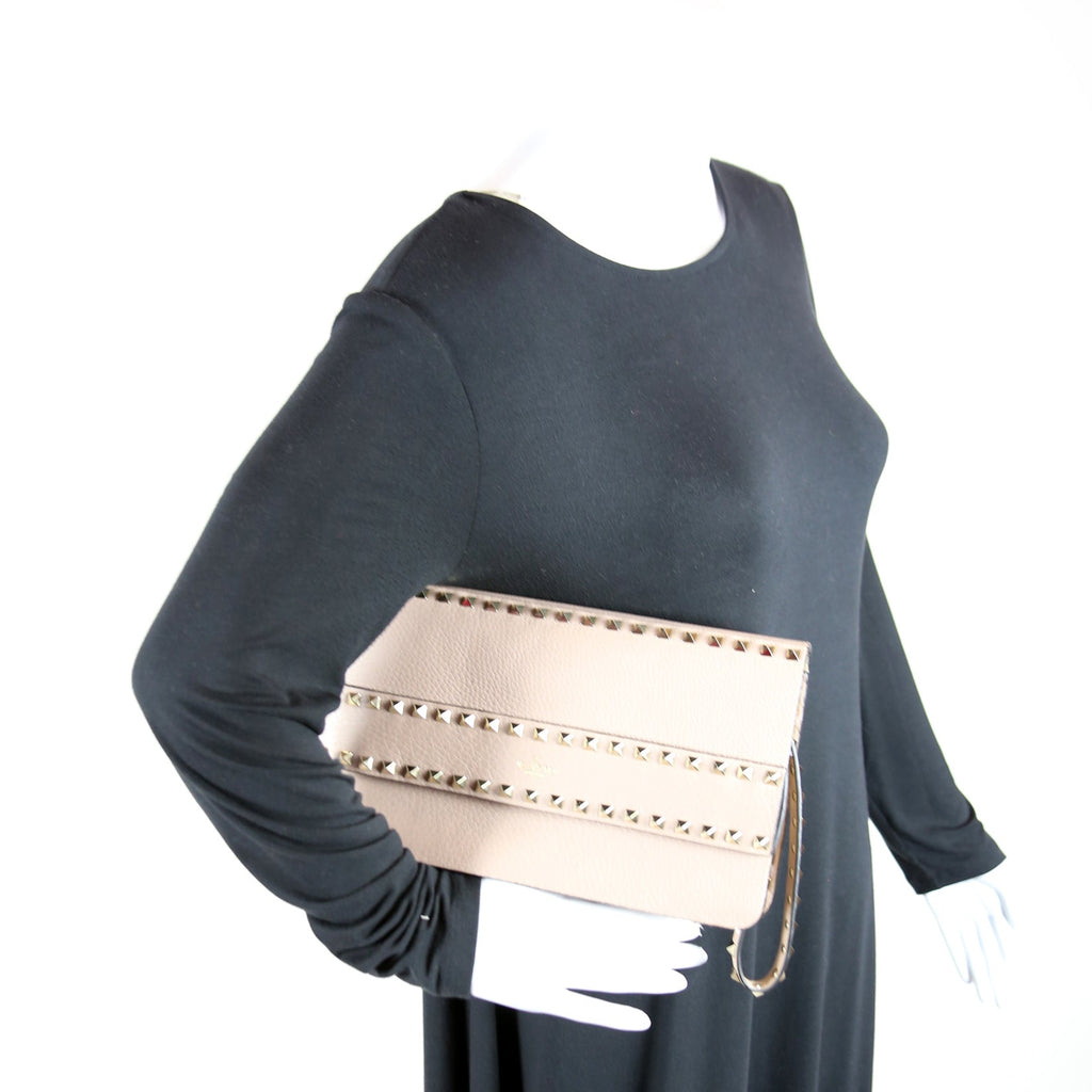 Rockstud Flap Wristlet Clutch Taupe