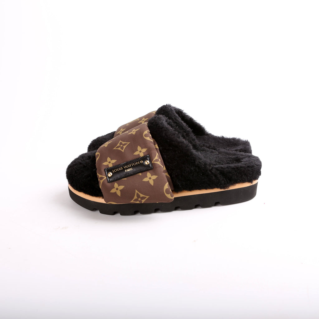 Shearling Nylon Monogram Pillow Comfort Mules Size 36