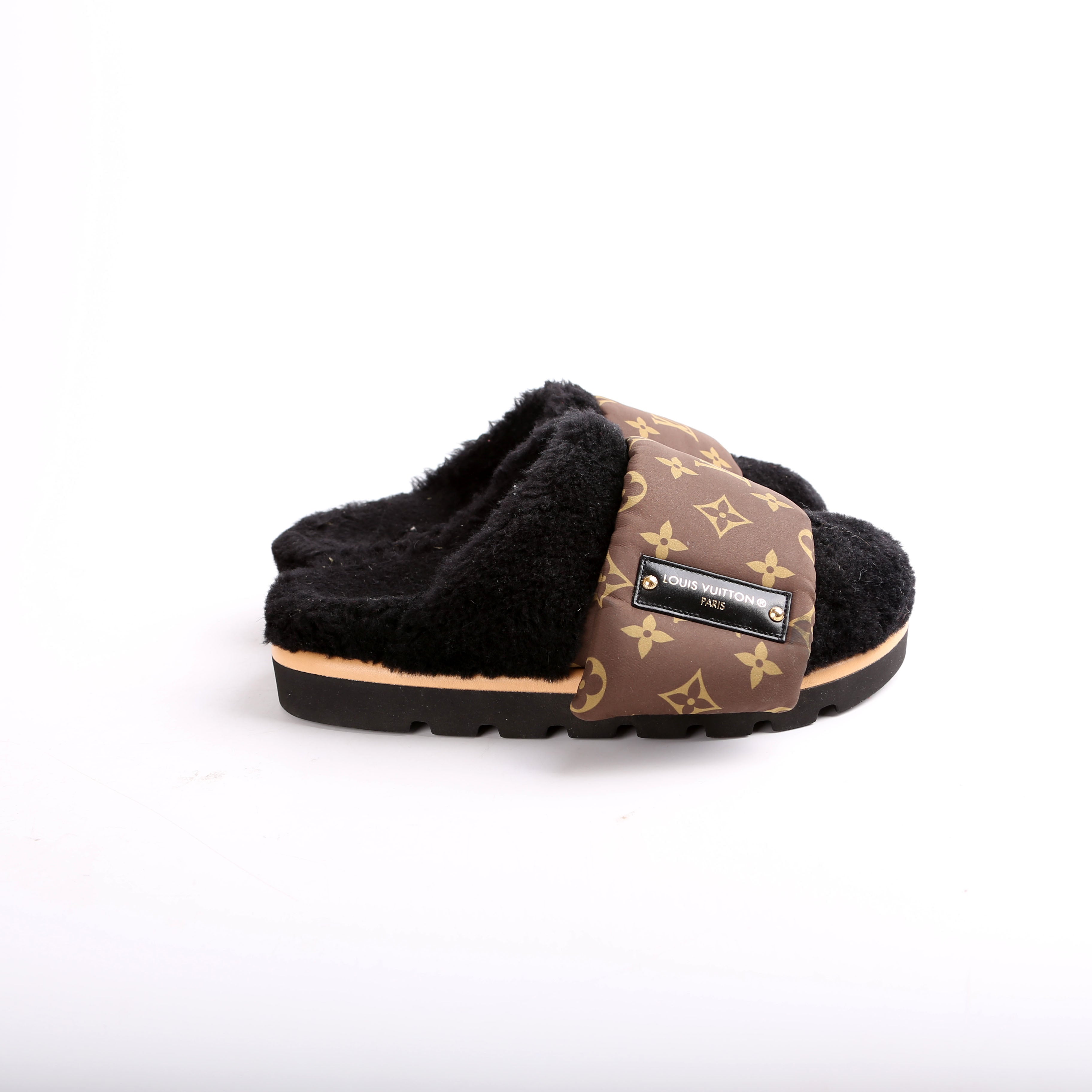 Shearling Nylon Monogram Pillow Comfort Mules Size 36
