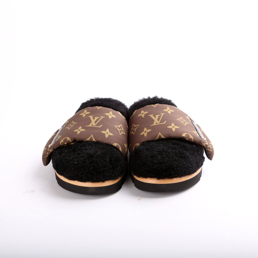 Shearling Nylon Monogram Pillow Comfort Mules Size 36