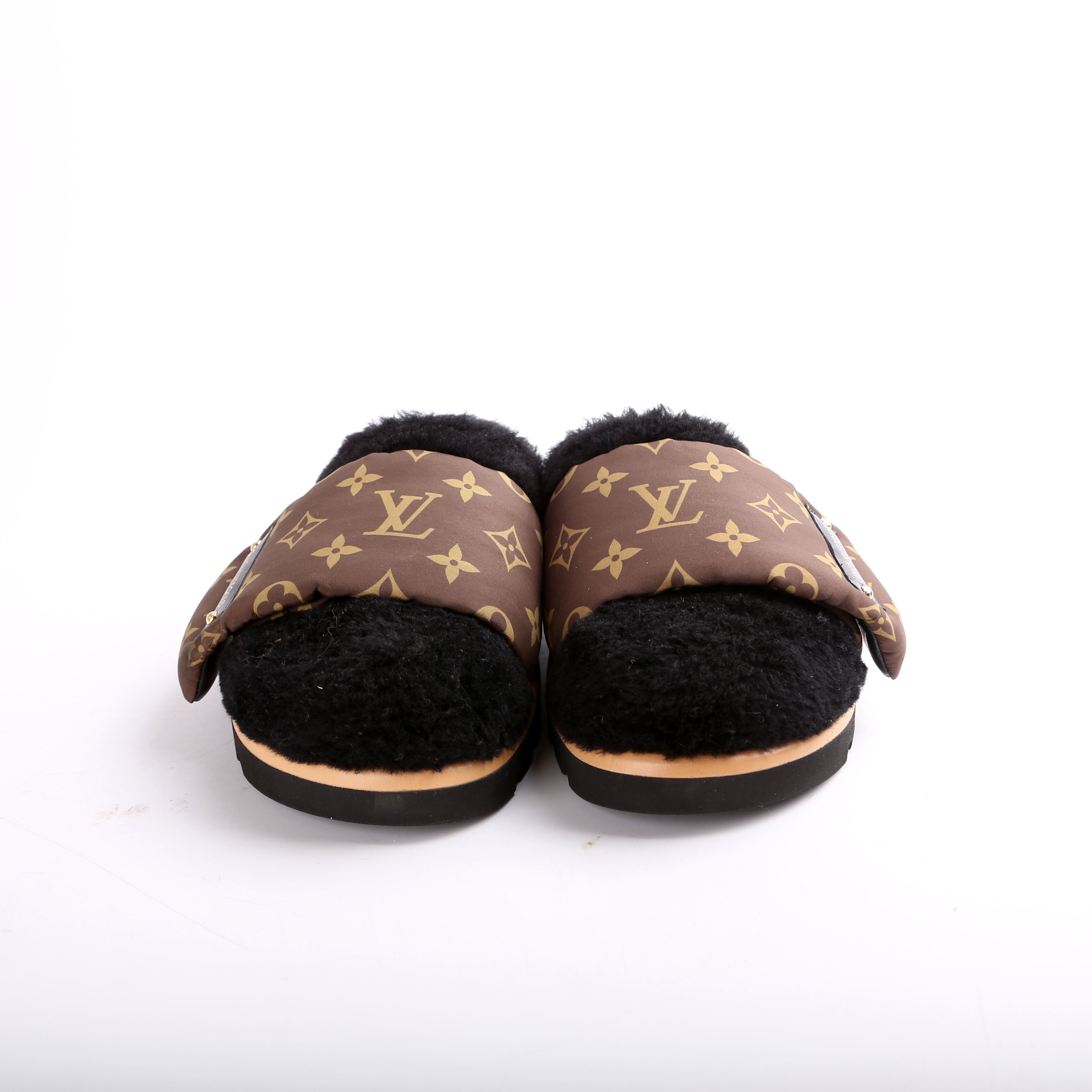 Shearling Nylon Monogram Pillow Comfort Mules Size 36