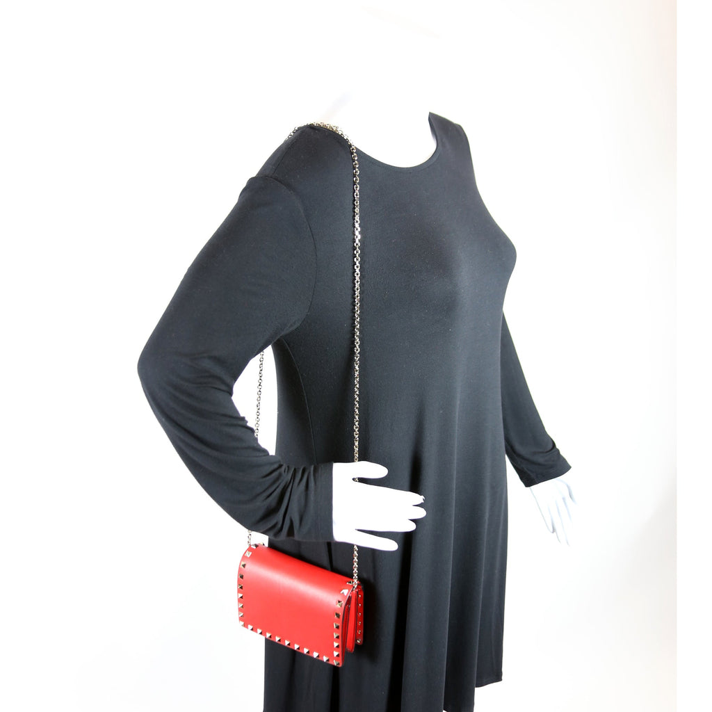 Rockstud Mini Chain Bag Red