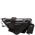 Triangle Logo Leather Shoulder Bag Black
