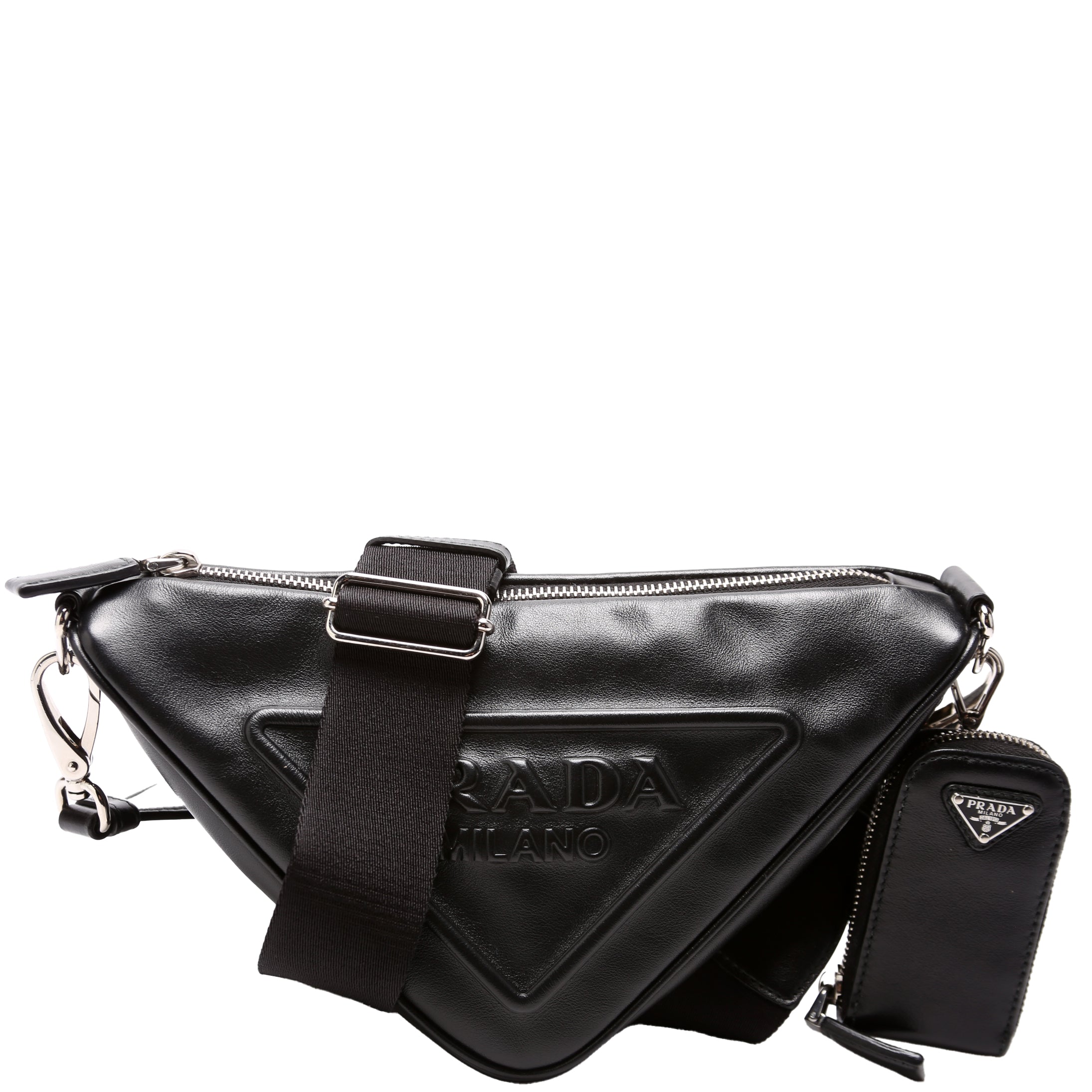 Triangle Logo Leather Shoulder Bag Black