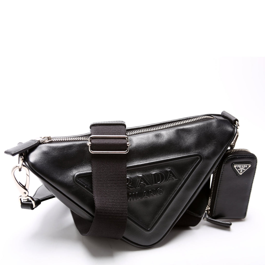 Triangle Logo Leather Shoulder Bag Black