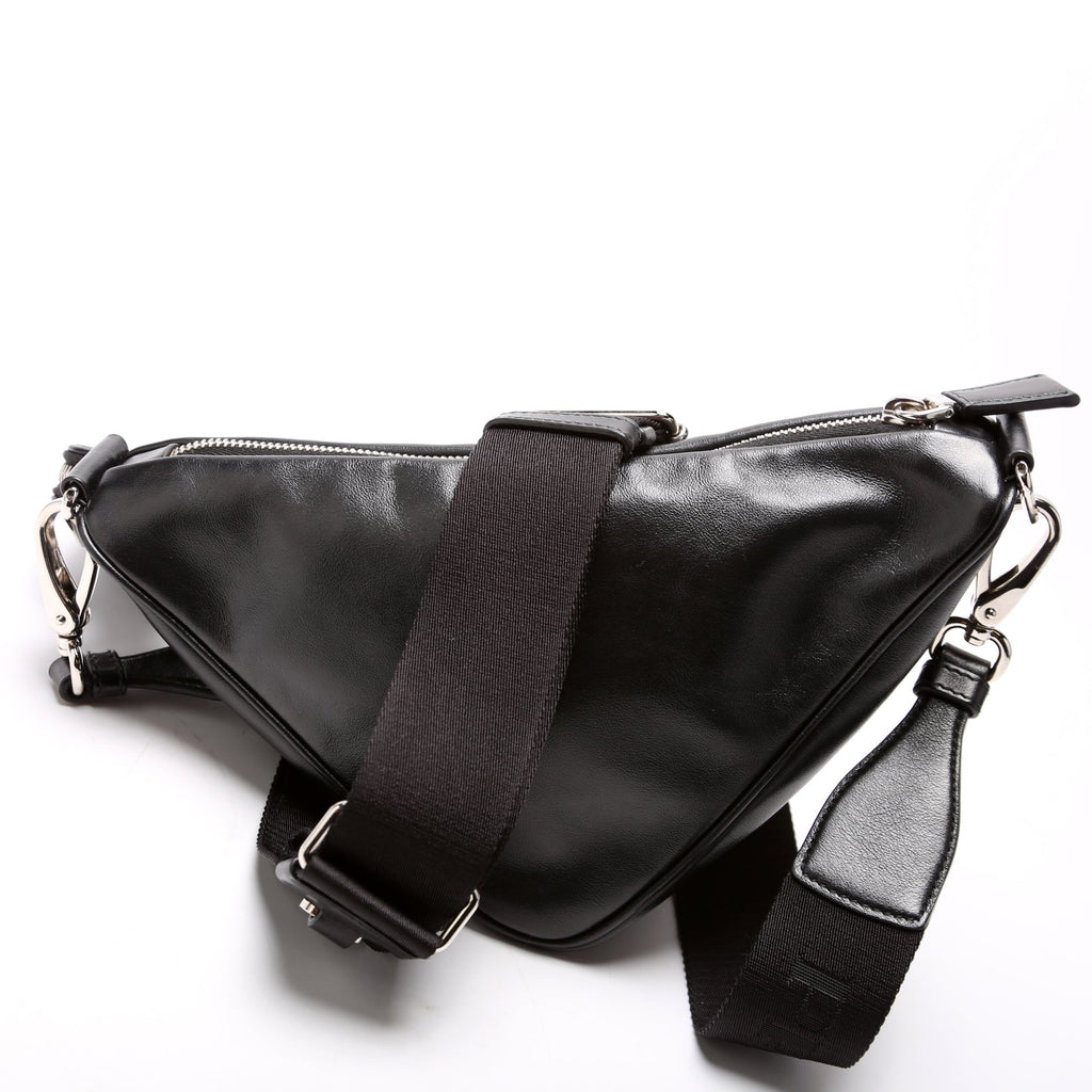 Triangle Logo Leather Shoulder Bag Black