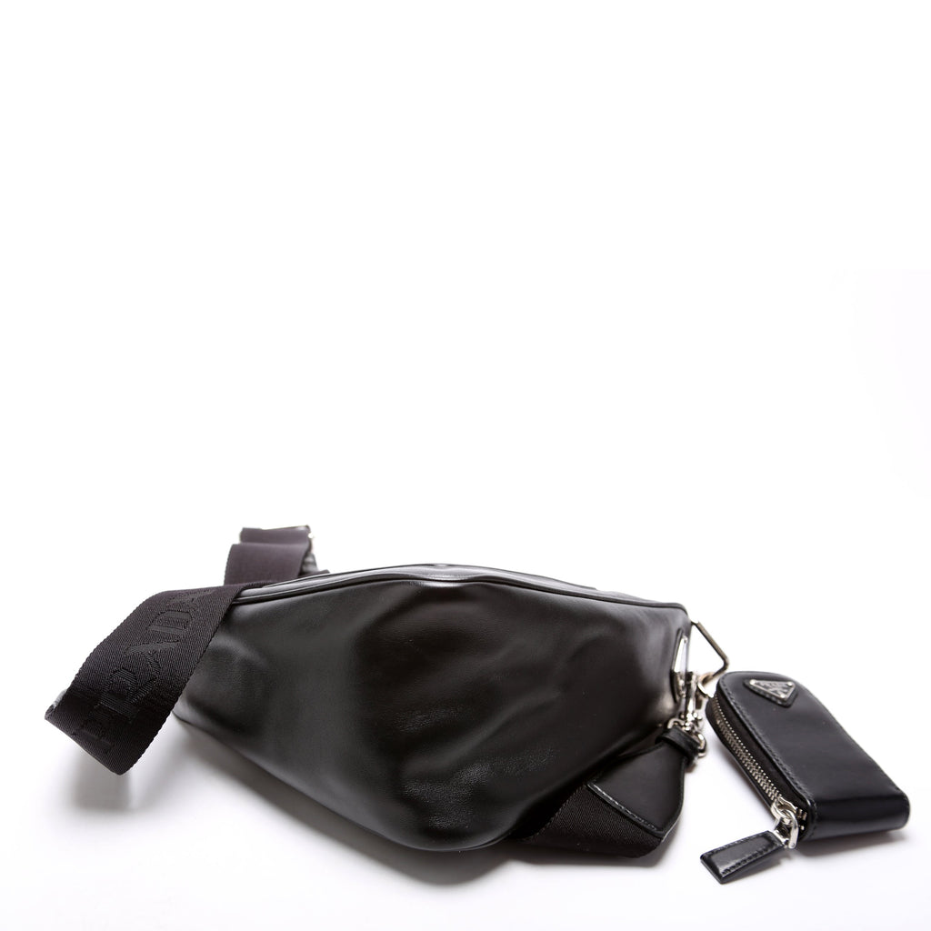 Triangle Logo Leather Shoulder Bag Black