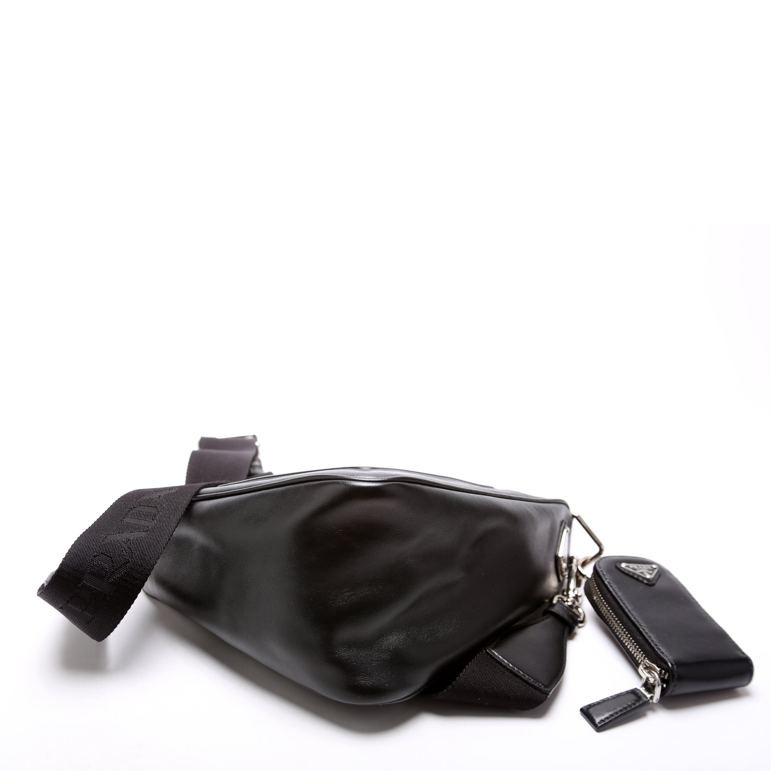 Triangle Logo Leather Shoulder Bag Black