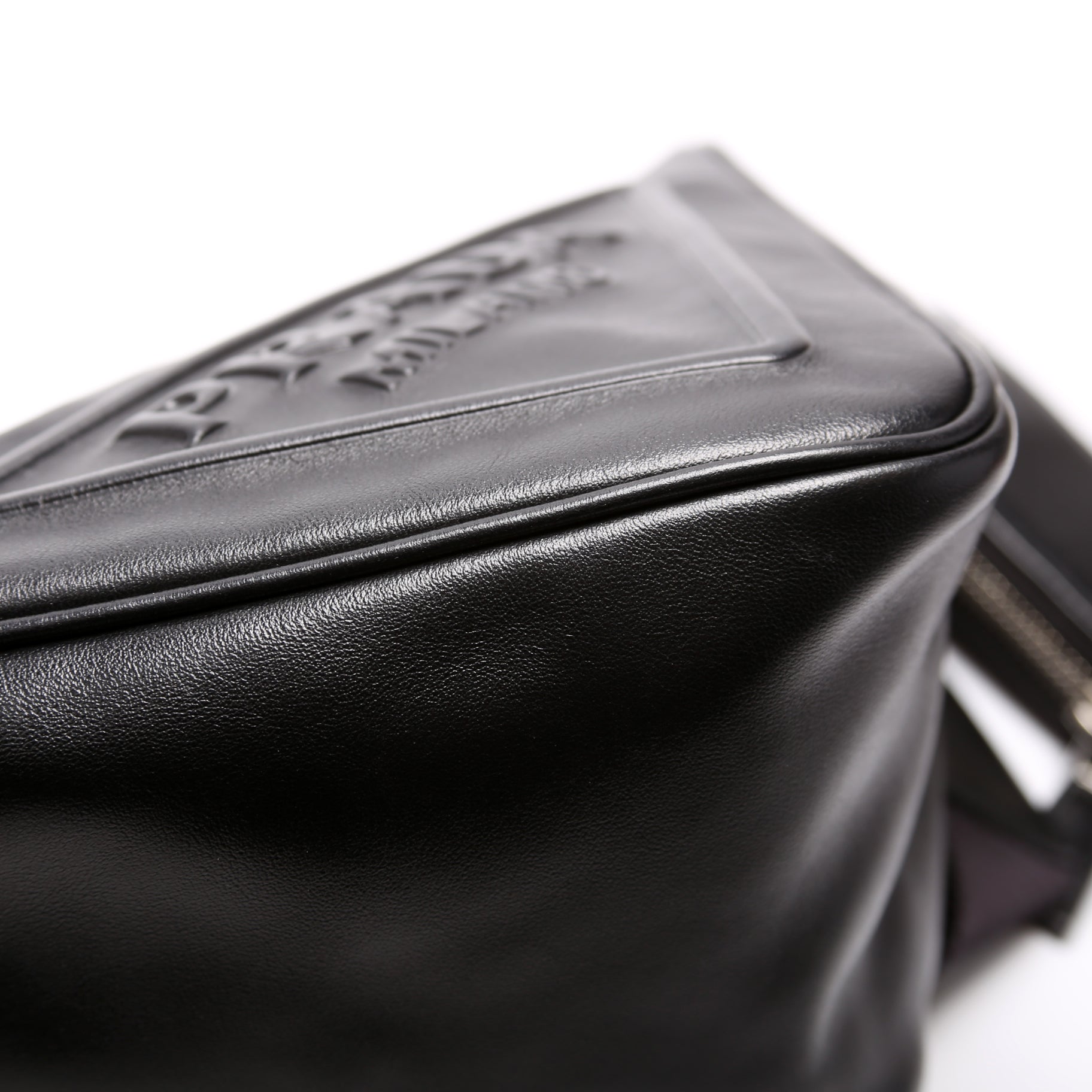 Triangle Logo Leather Shoulder Bag Black