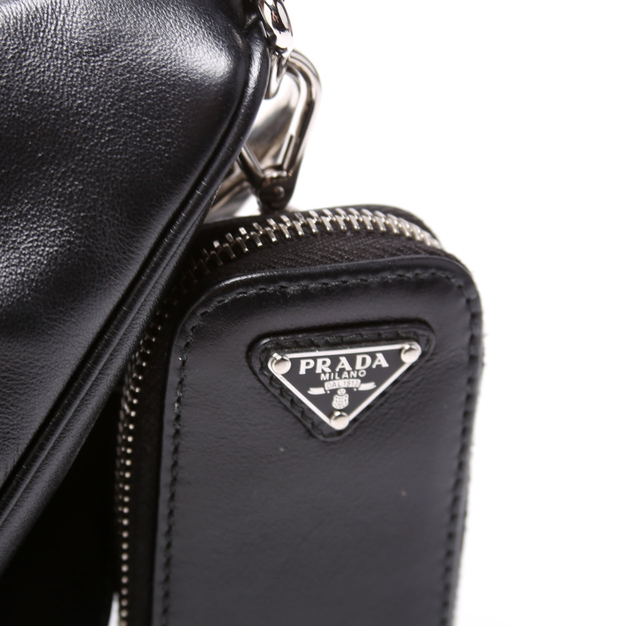 Triangle Logo Leather Shoulder Bag Black