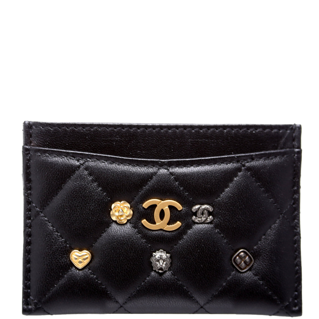 Classic Card Holder Lucky Charms Quilted Lambskin Black
