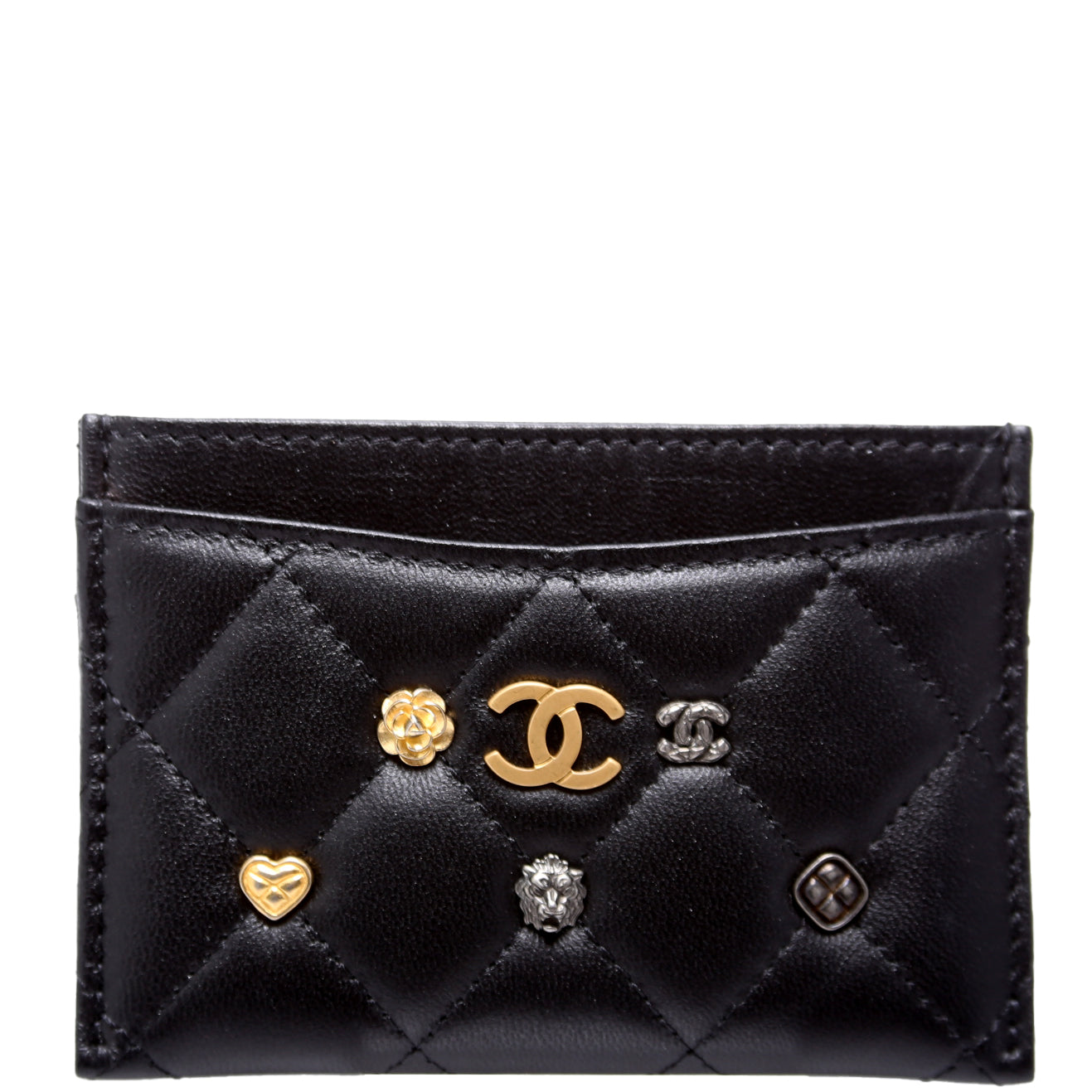 Classic Card Holder Lucky Charms Quilted Lambskin Black