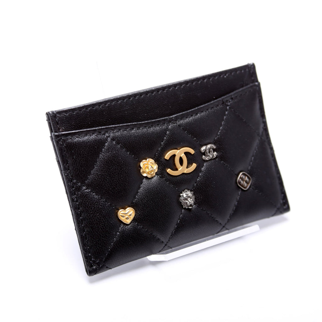 Classic Card Holder Lucky Charms Quilted Lambskin Black
