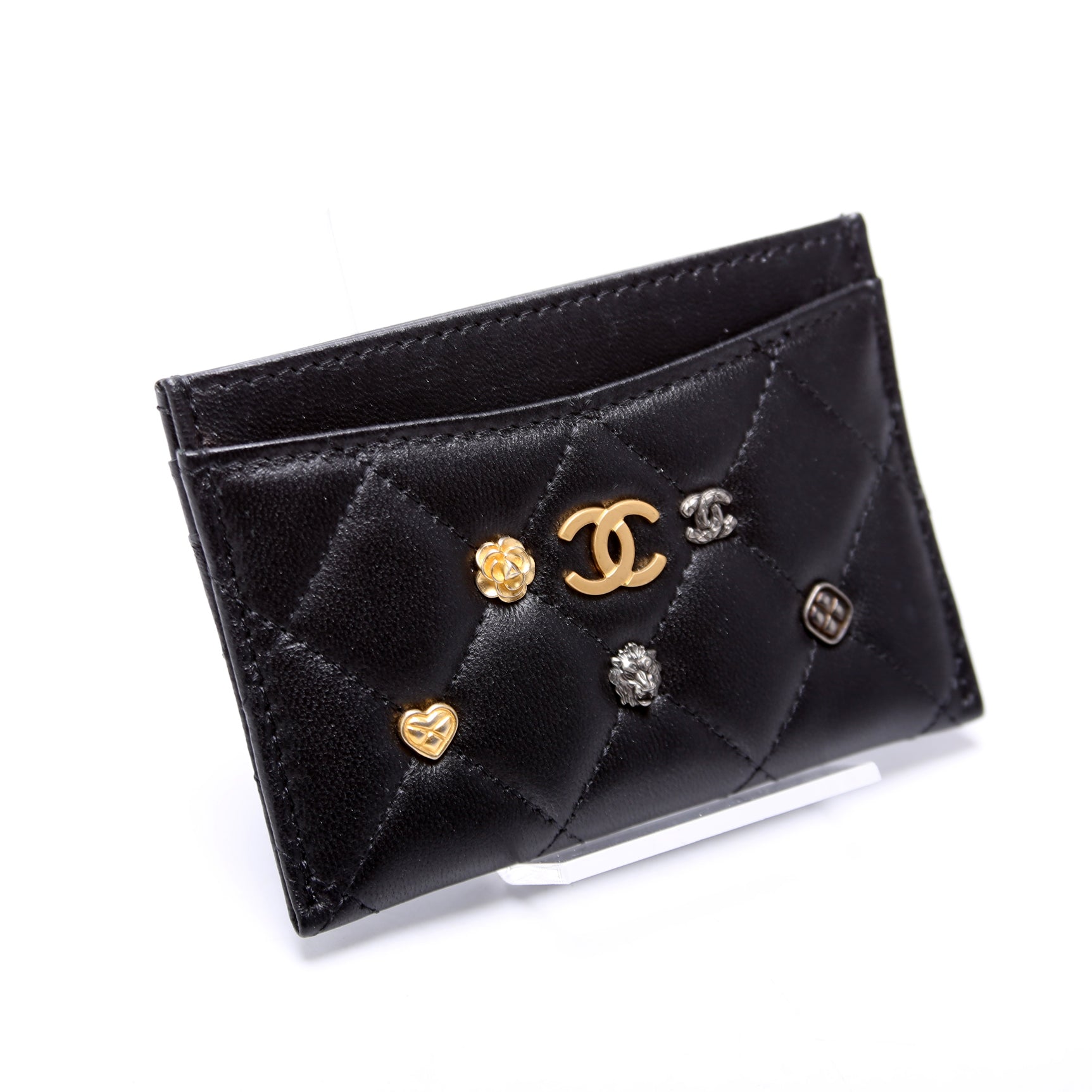 Classic Card Holder Lucky Charms Quilted Lambskin Black