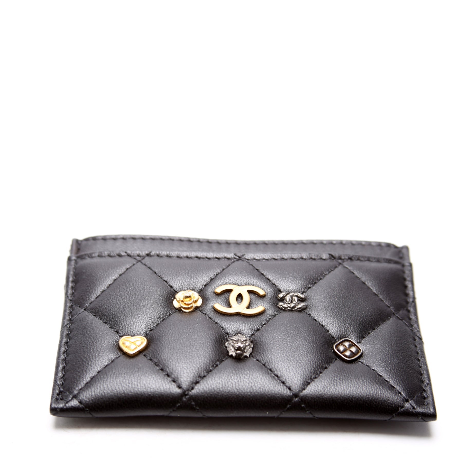 Classic Card Holder Lucky Charms Quilted Lambskin Black