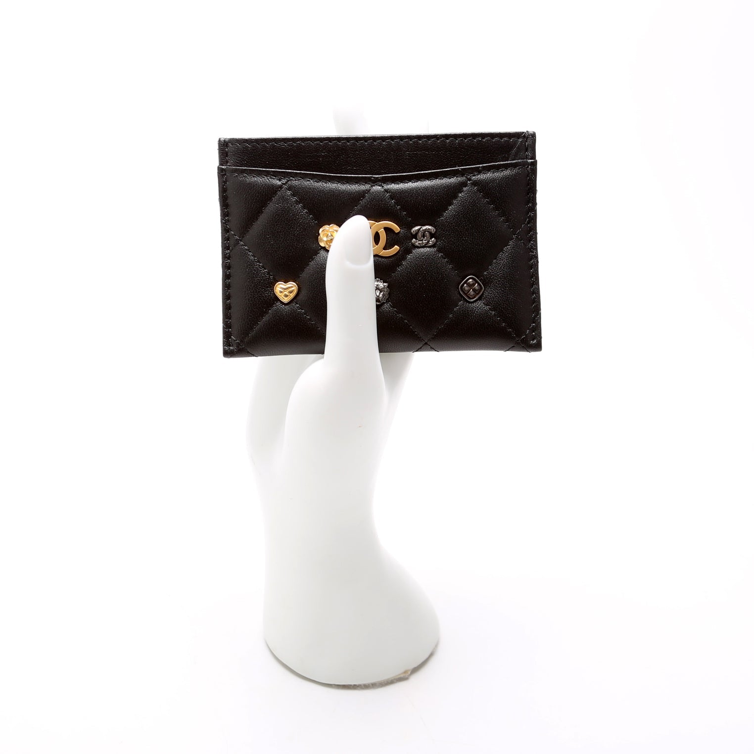 Classic Card Holder Lucky Charms Quilted Lambskin Black