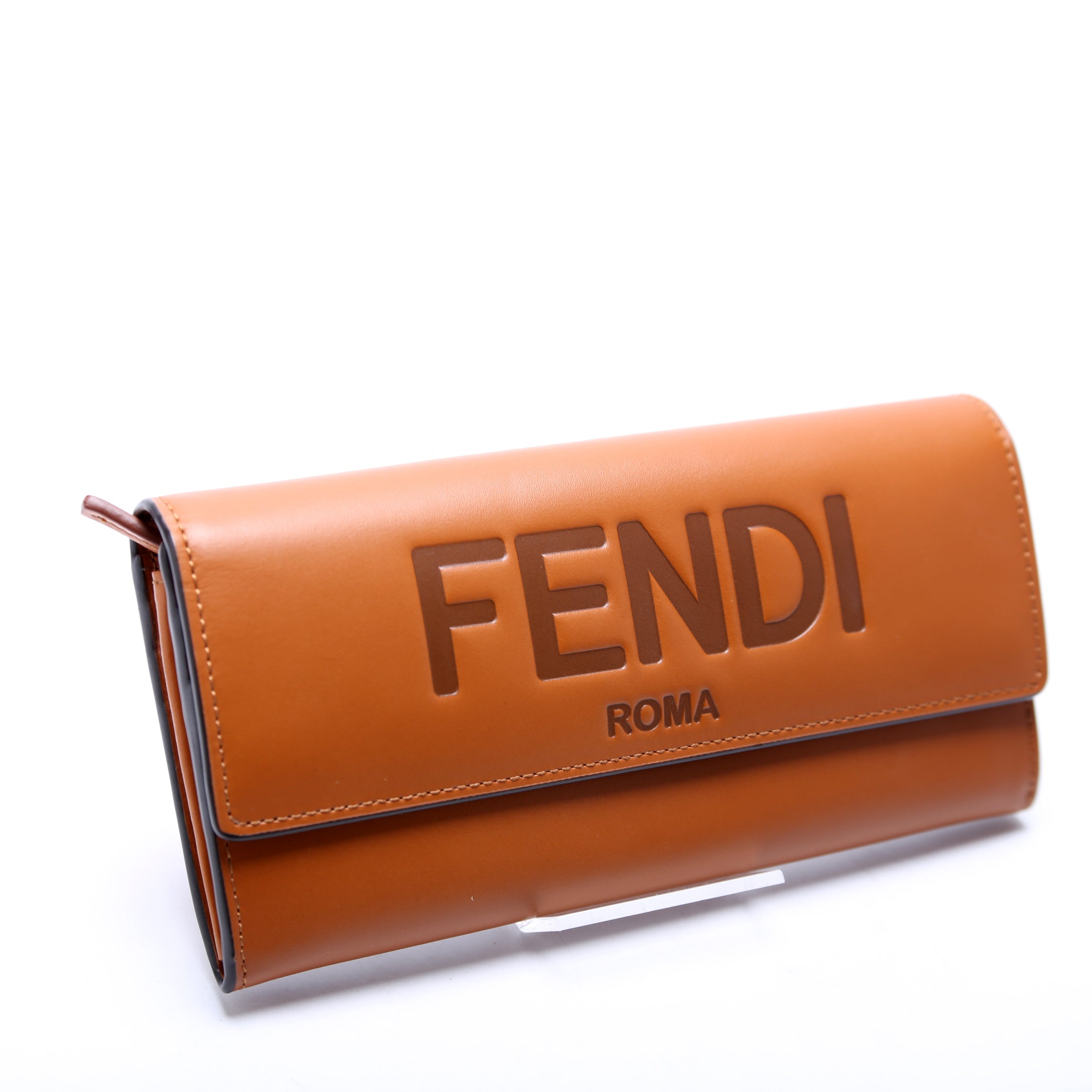 Logo Leather Flap Wallet Brown