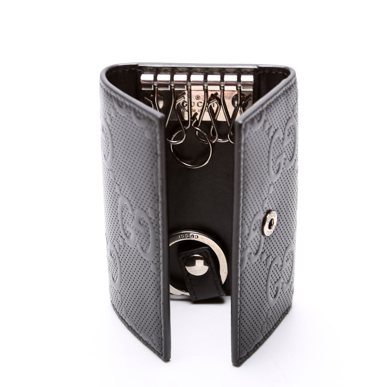625565 Embossed GG Key Holder Black