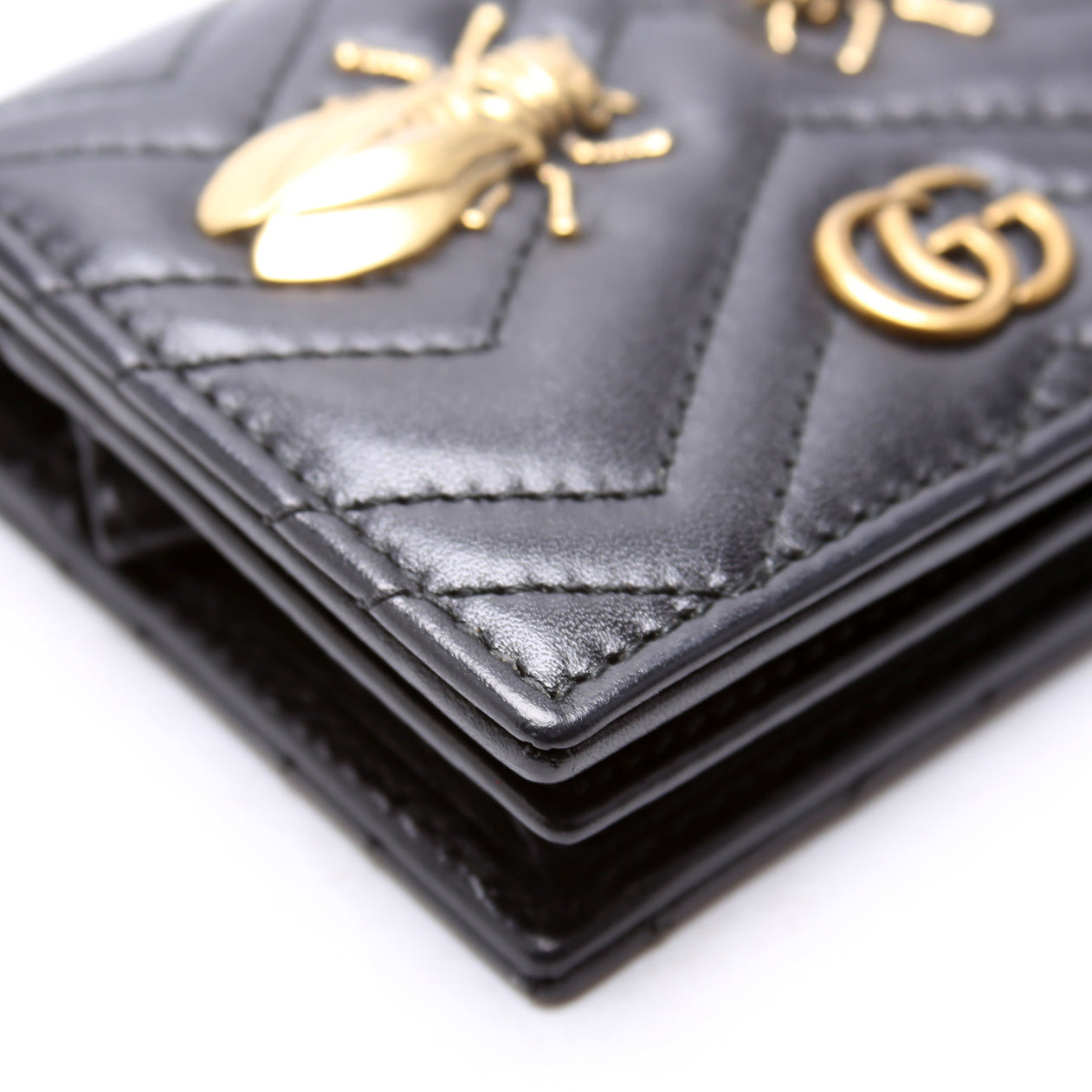 466492 GG Marmont Cicada Studs Card Case Black