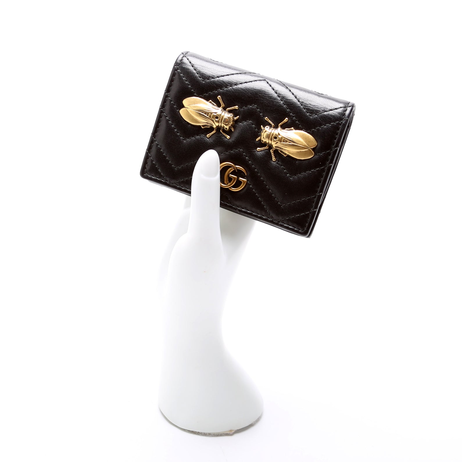 466492 GG Marmont Cicada Studs Card Case Black