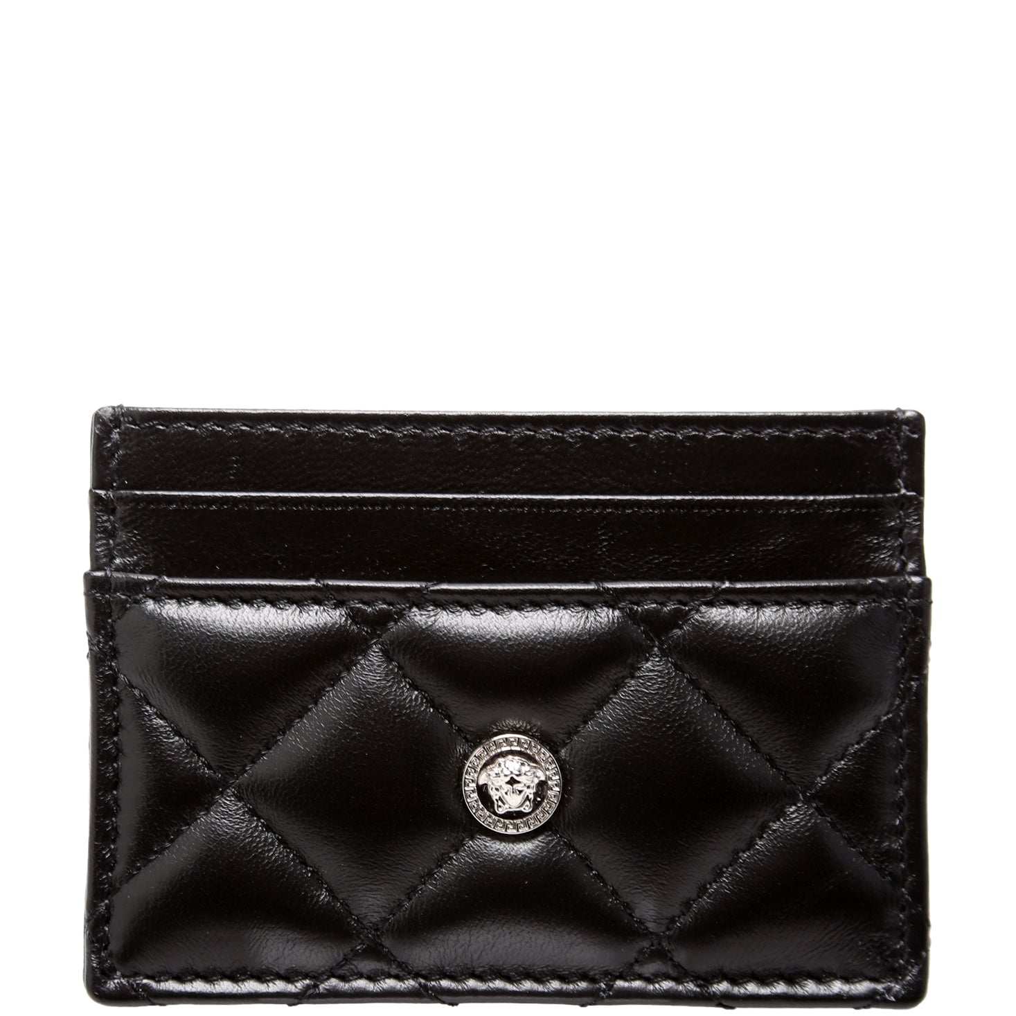 Medusa Biggie Quilted Leather Card Holder Black