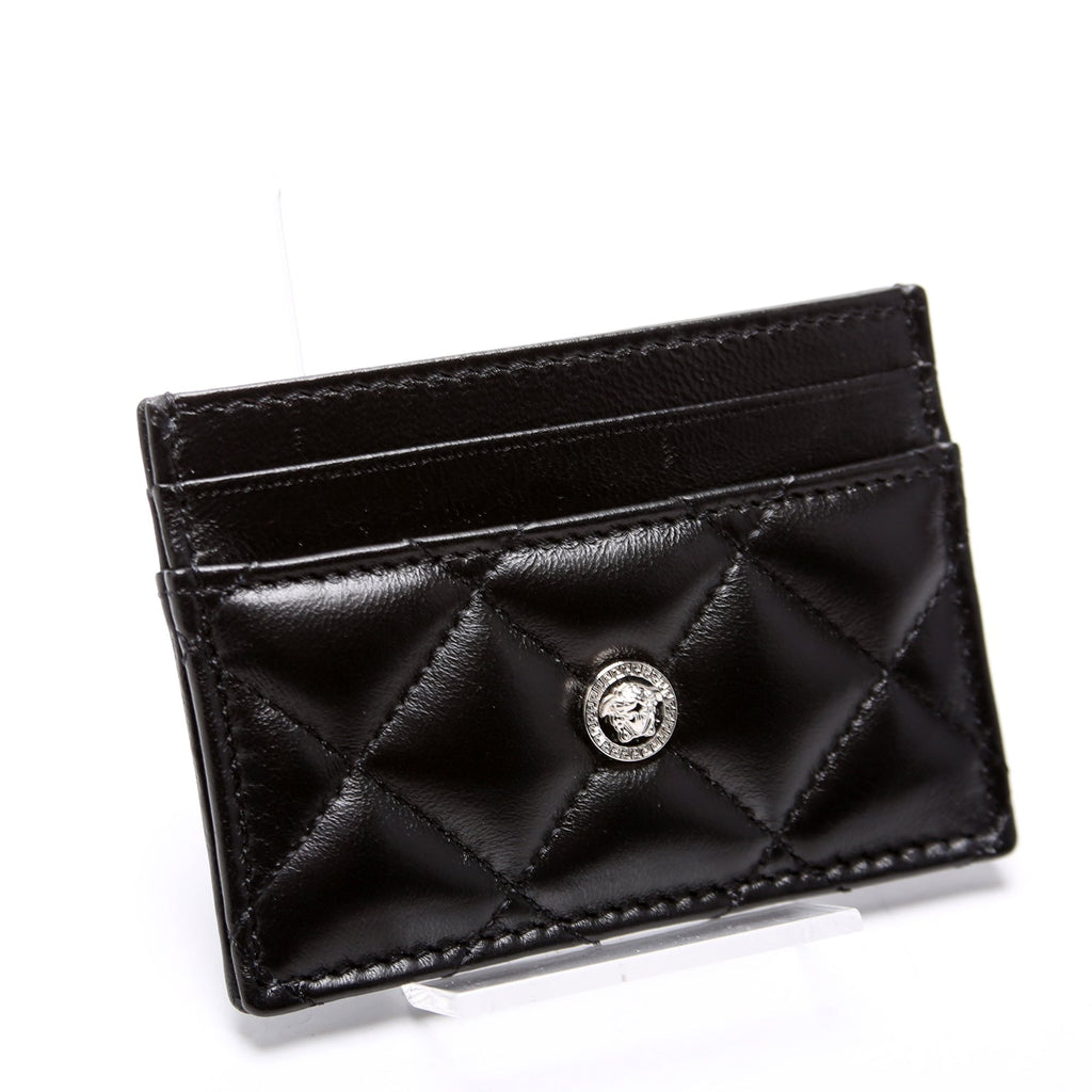 Medusa Biggie Quilted Leather Card Holder Black