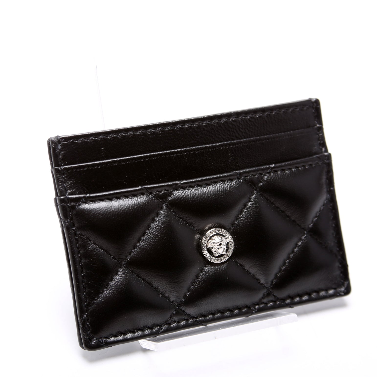 Medusa Biggie Quilted Leather Card Holder Black