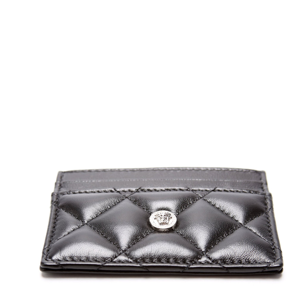 Medusa Biggie Quilted Leather Card Holder Black