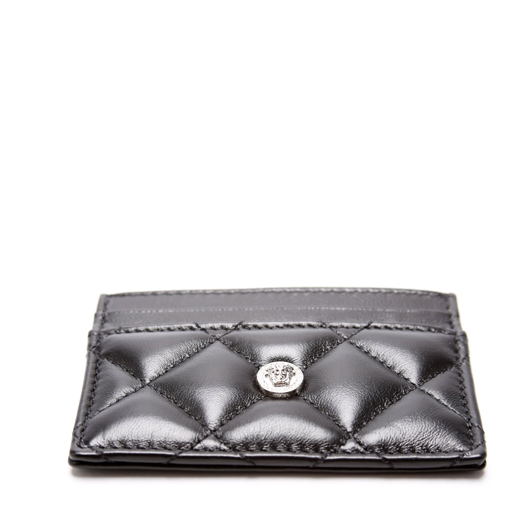 Medusa Biggie Quilted Leather Card Holder Black