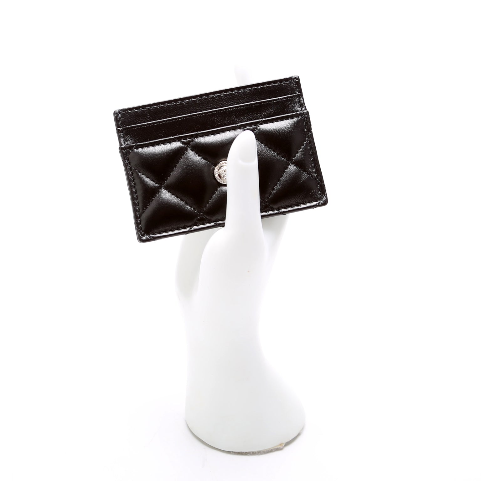 Medusa Biggie Quilted Leather Card Holder Black