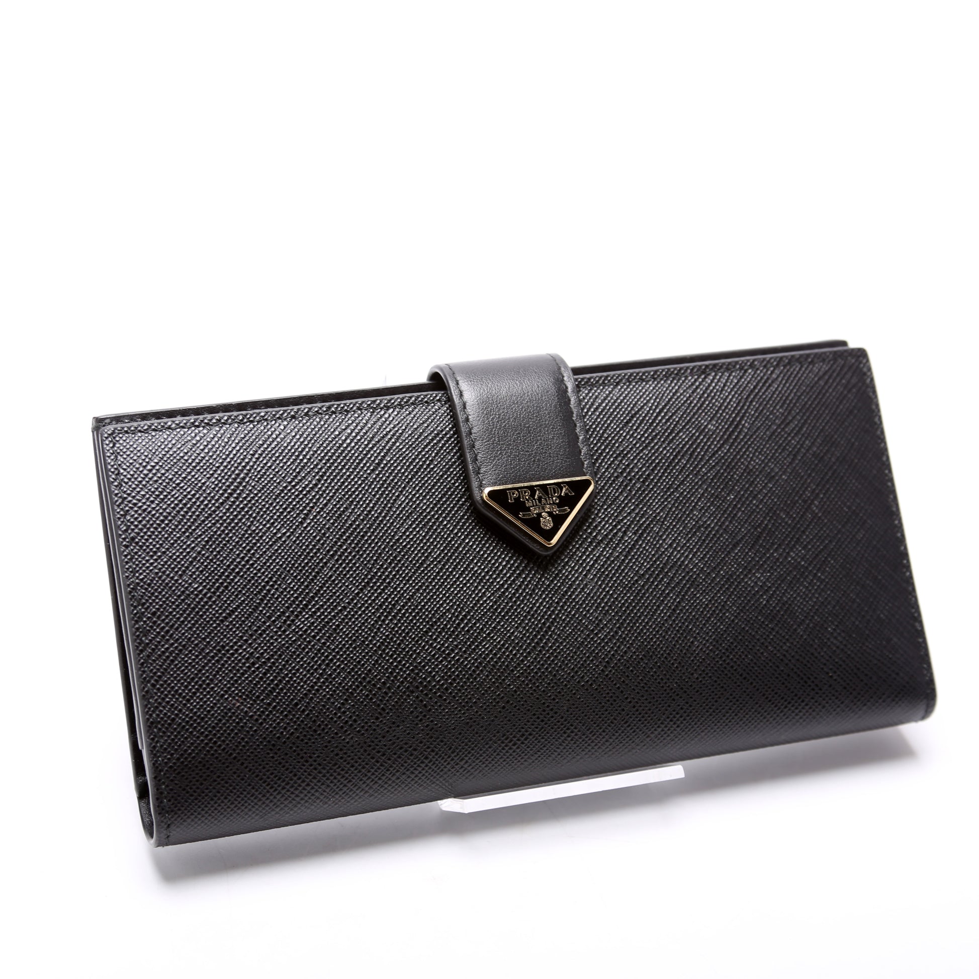 Saffiano Triangle Logo Large Wallet Black