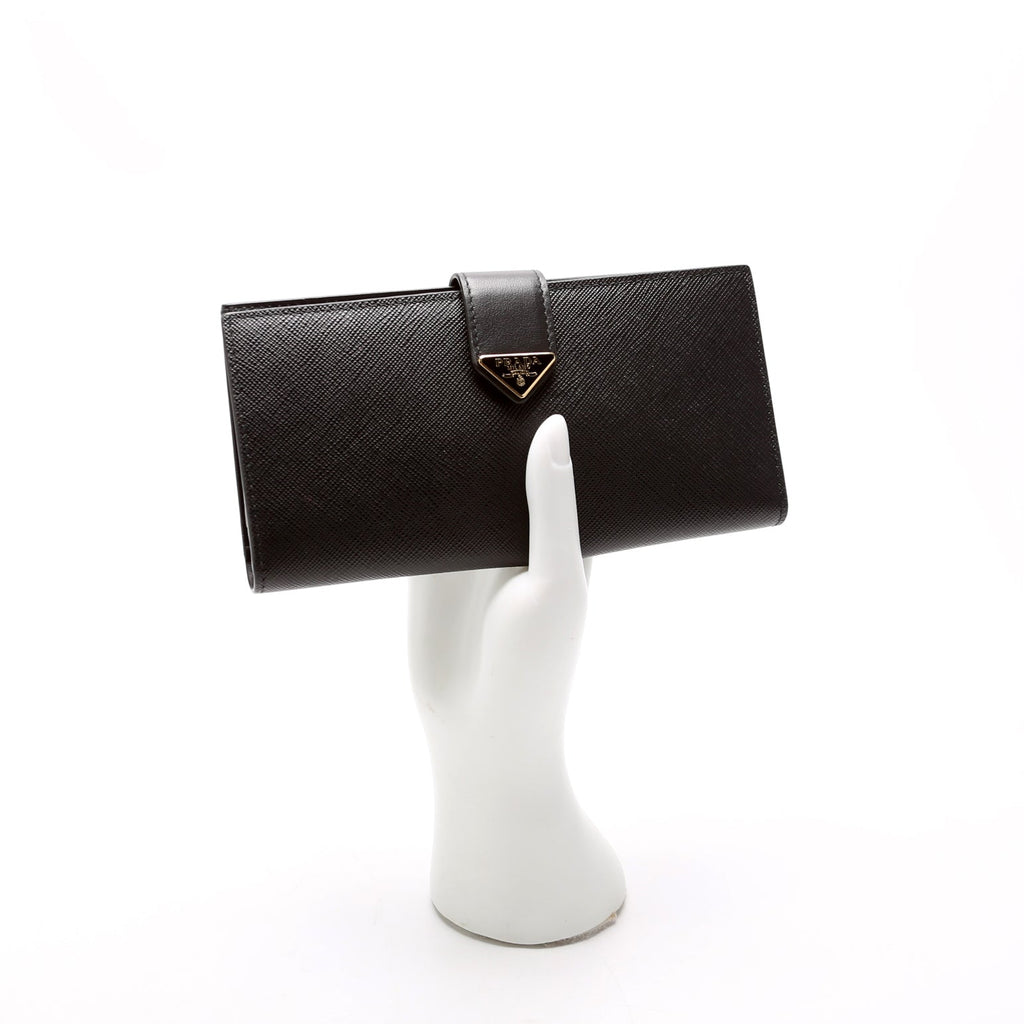 Saffiano Triangle Logo Large Wallet Black