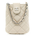 Chanel Lambskin Quilted Phone Holder On Chain White