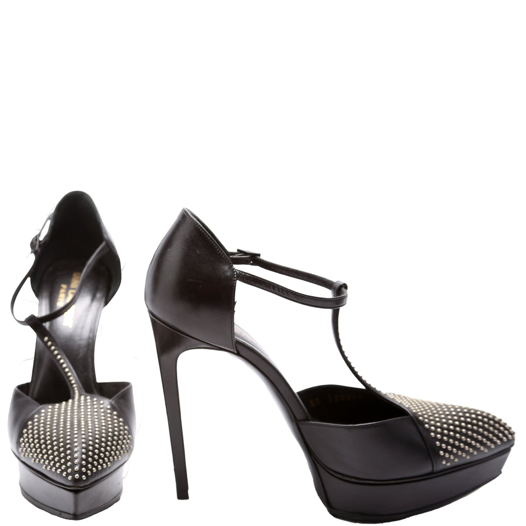 Studded T-Bar Platform Pumps Size 37.5 Black