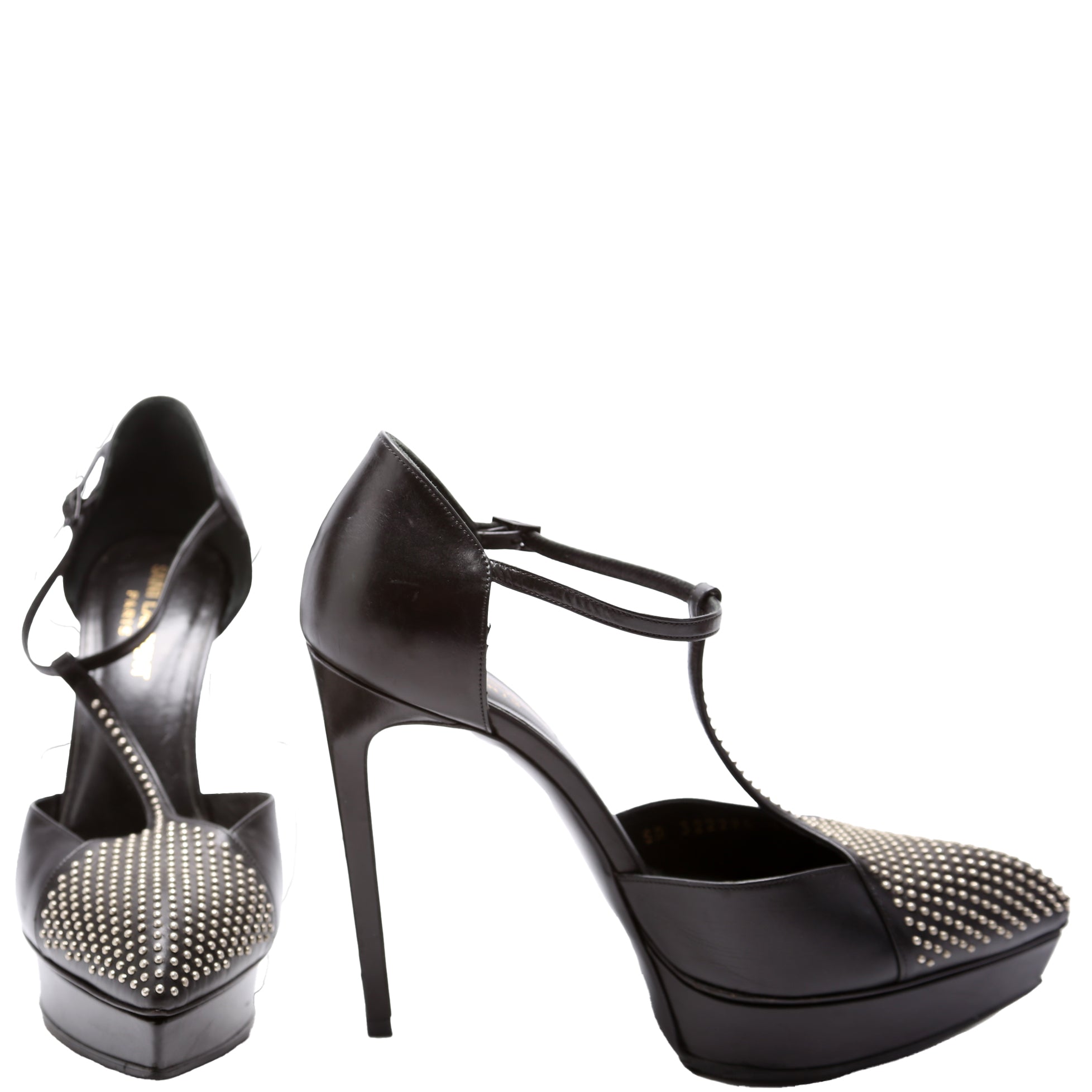 Studded T-Bar Platform Pumps Size 37.5 Black