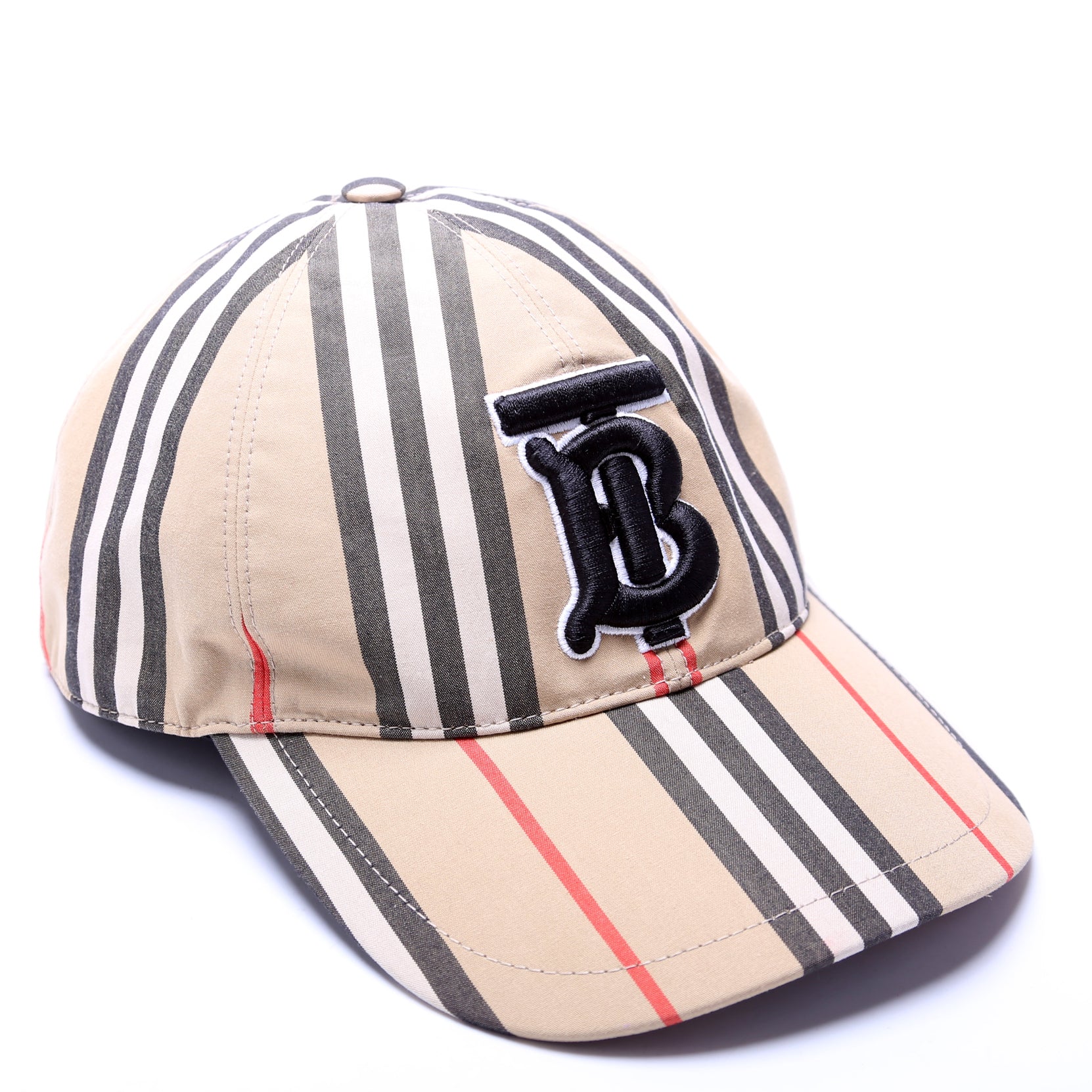 TB Monogram Striped Canvas Baseball Cap Size Small Tan