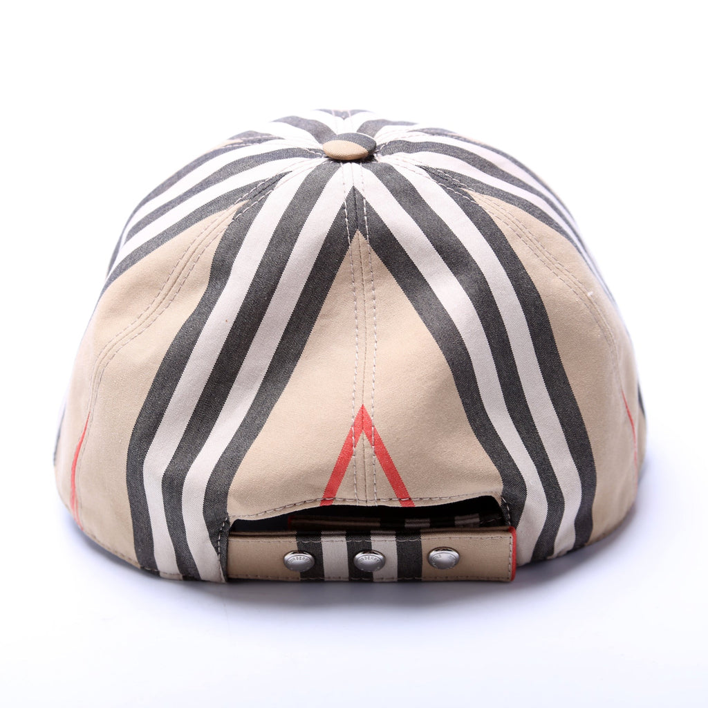 TB Monogram Striped Canvas Baseball Cap Size Small Tan