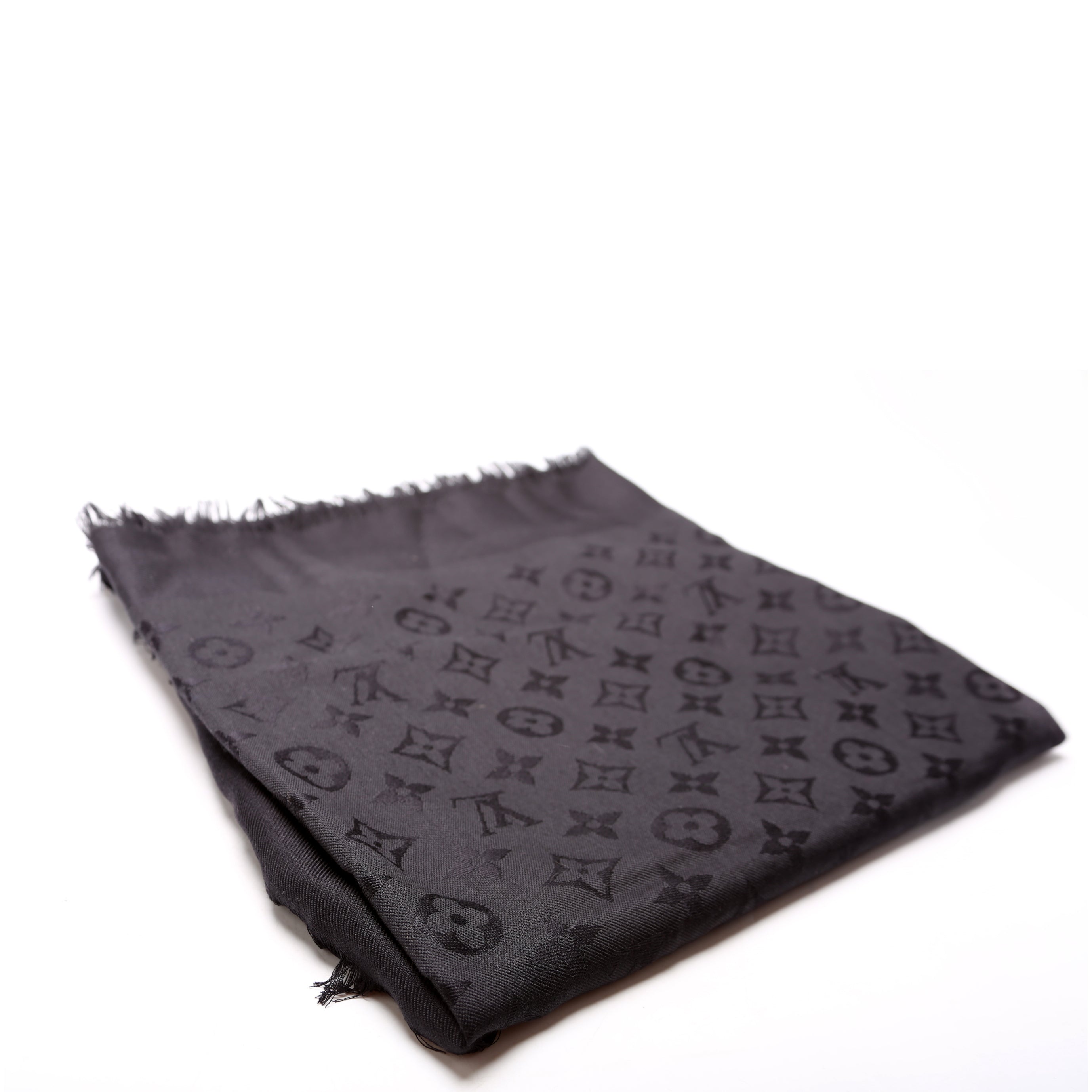 Shawl Monogram Silk/Wool Scarf Black