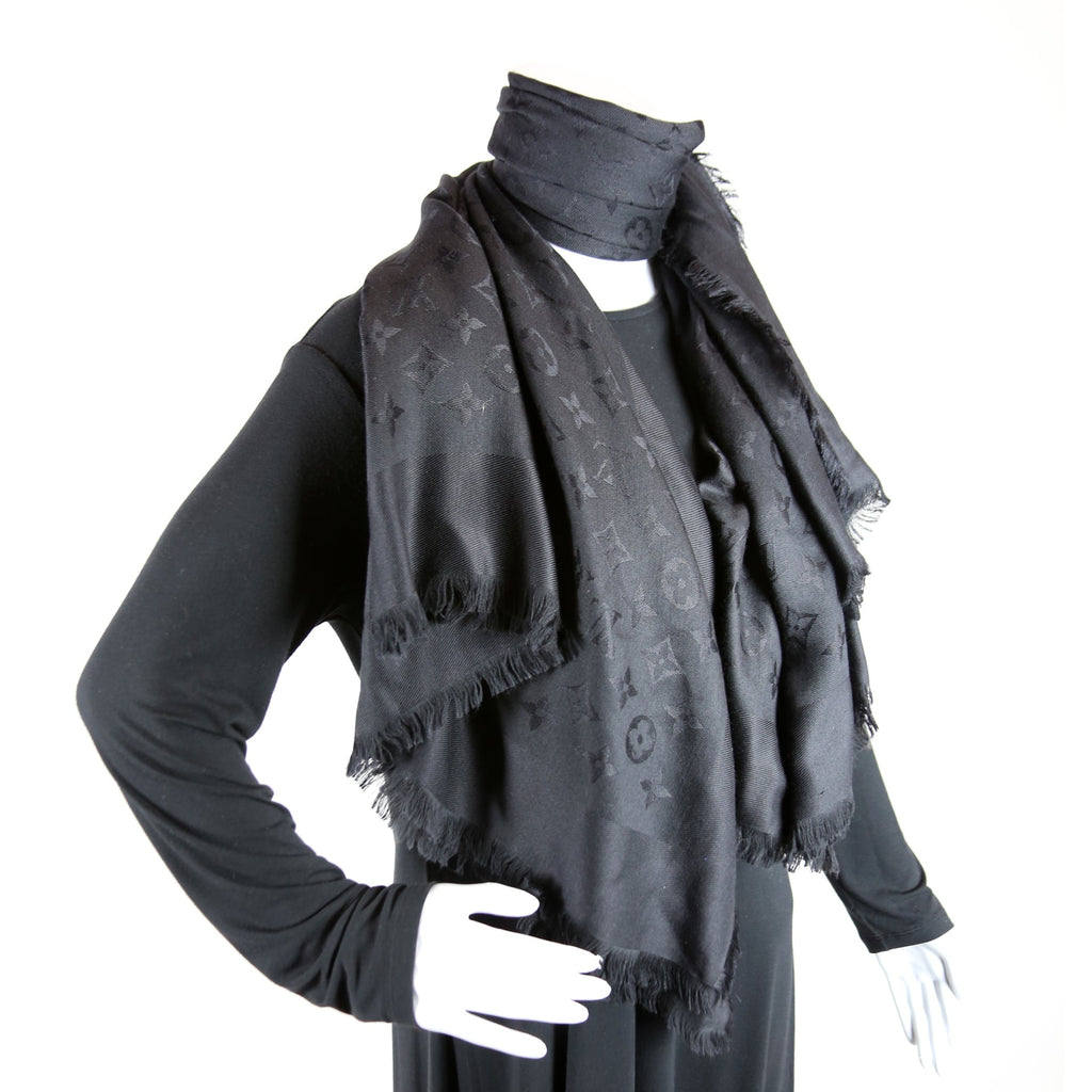 Shawl Monogram Silk/Wool Scarf Black