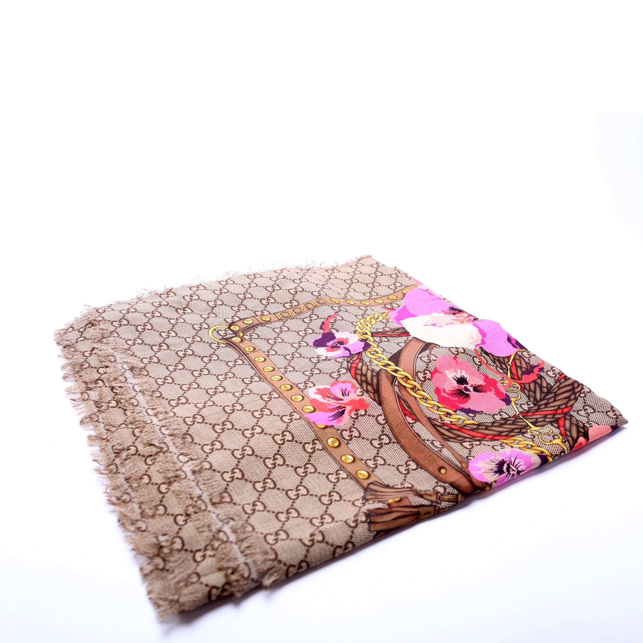 GG Jacquard Big Panshie Wool Scarf Tan