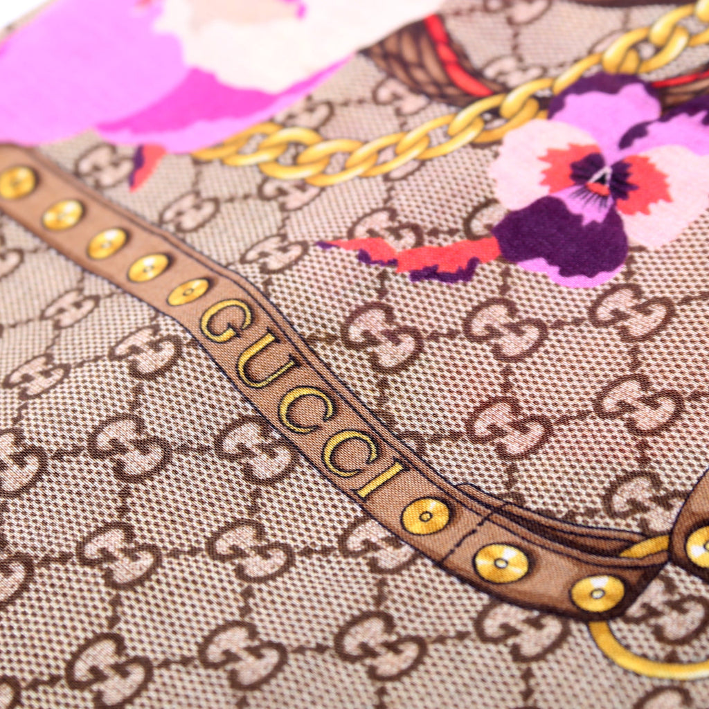 GG Jacquard Big Panshie Wool Scarf Tan
