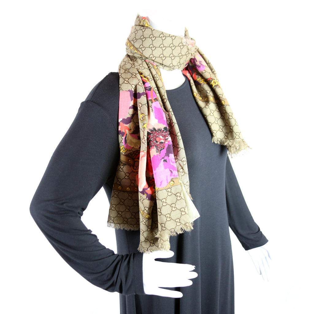 GG Jacquard Big Panshie Wool Scarf Tan