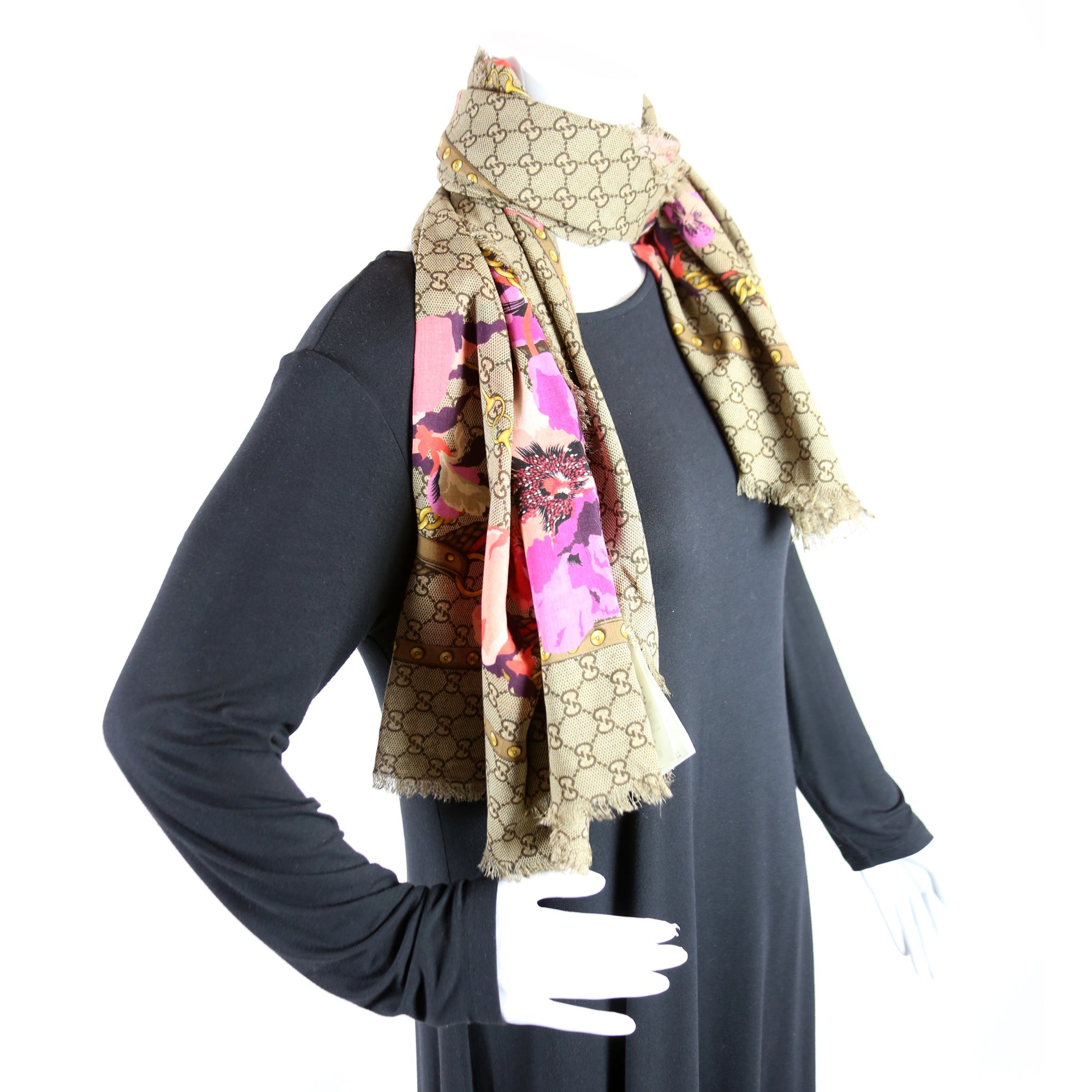 GG Jacquard Big Panshie Wool Scarf Tan
