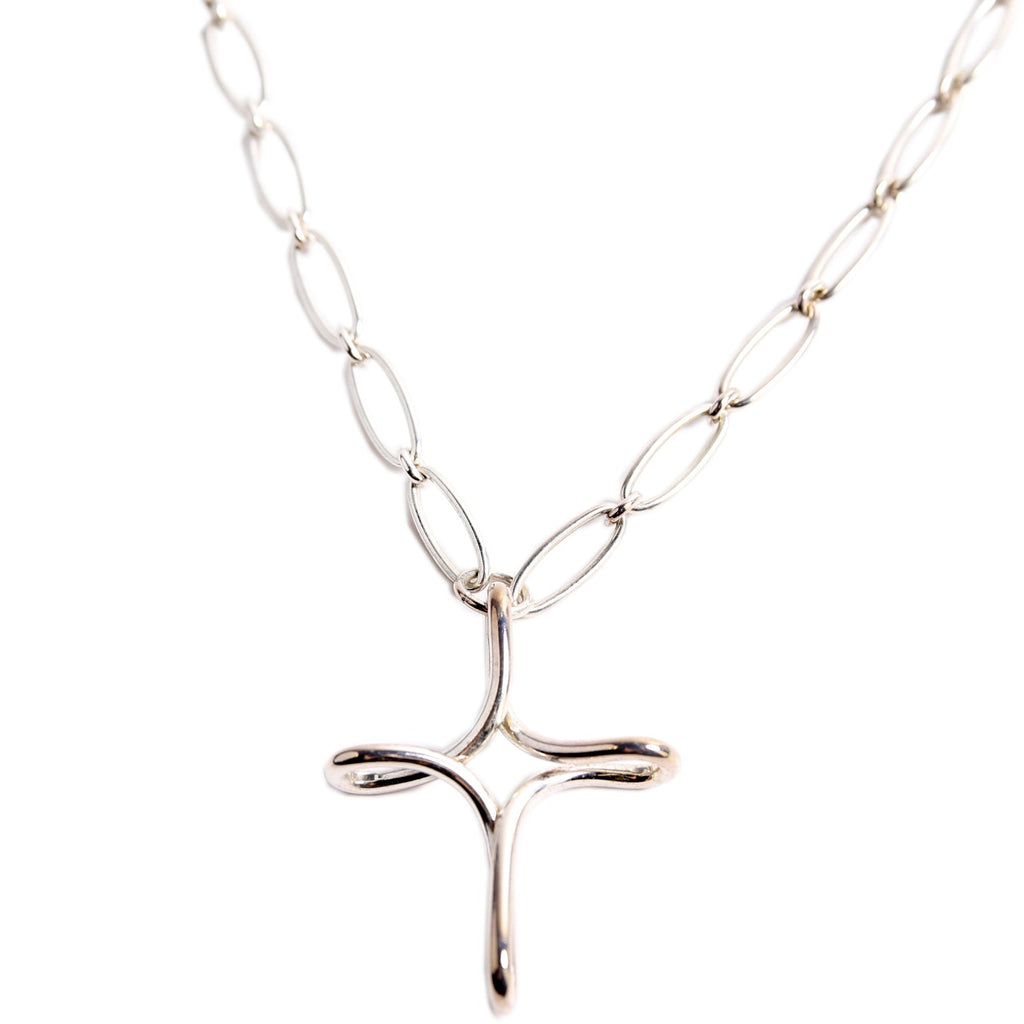 Open Cross Oval Chain Necklace 925