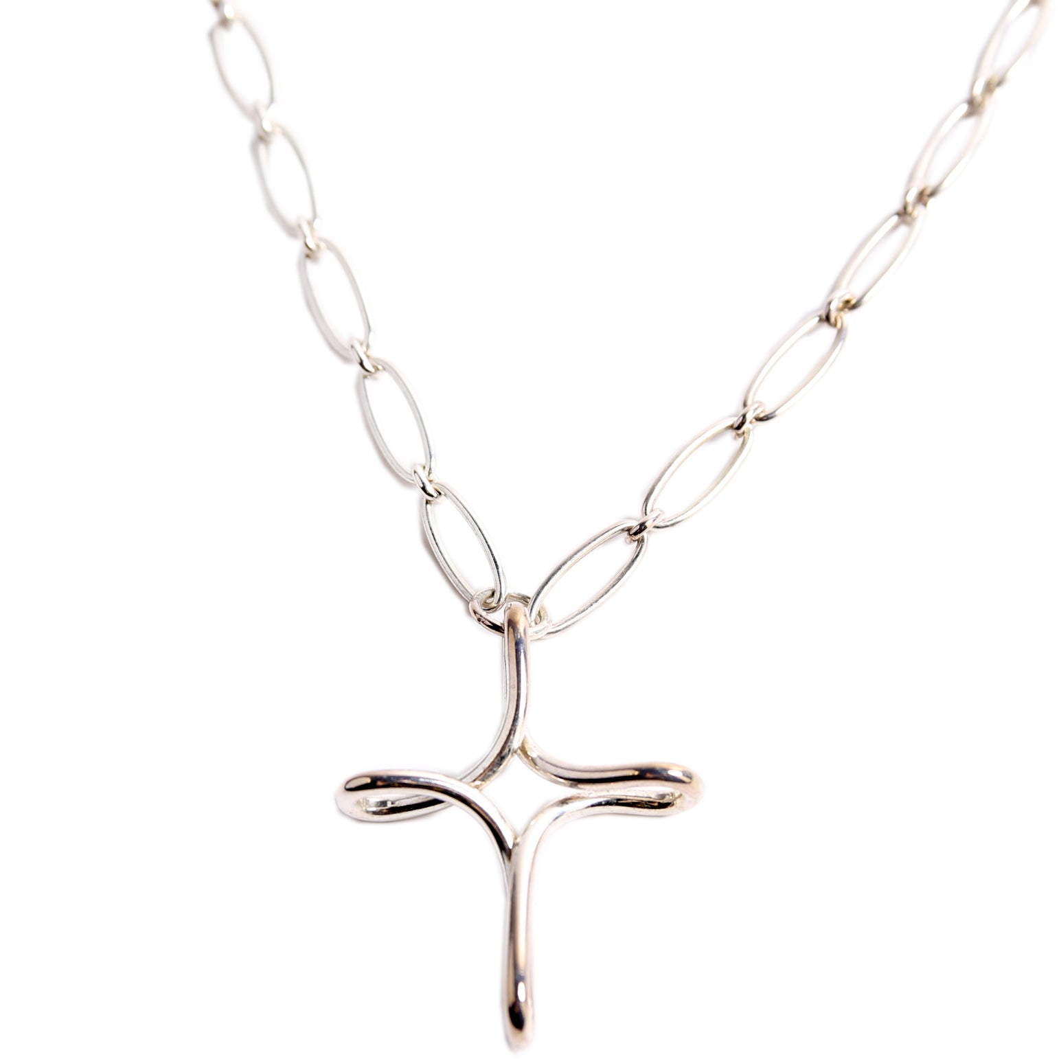 Open Cross Oval Chain Necklace 925