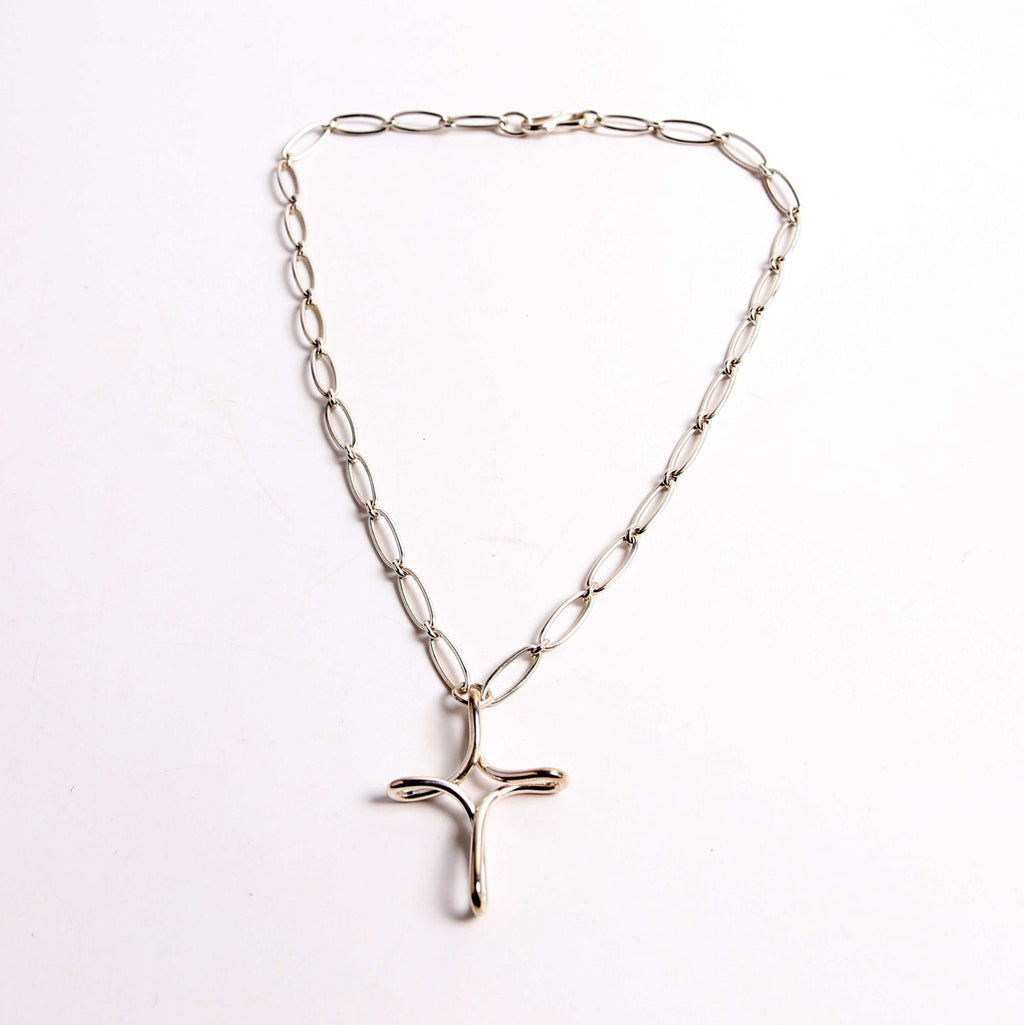 Open Cross Oval Chain Necklace 925