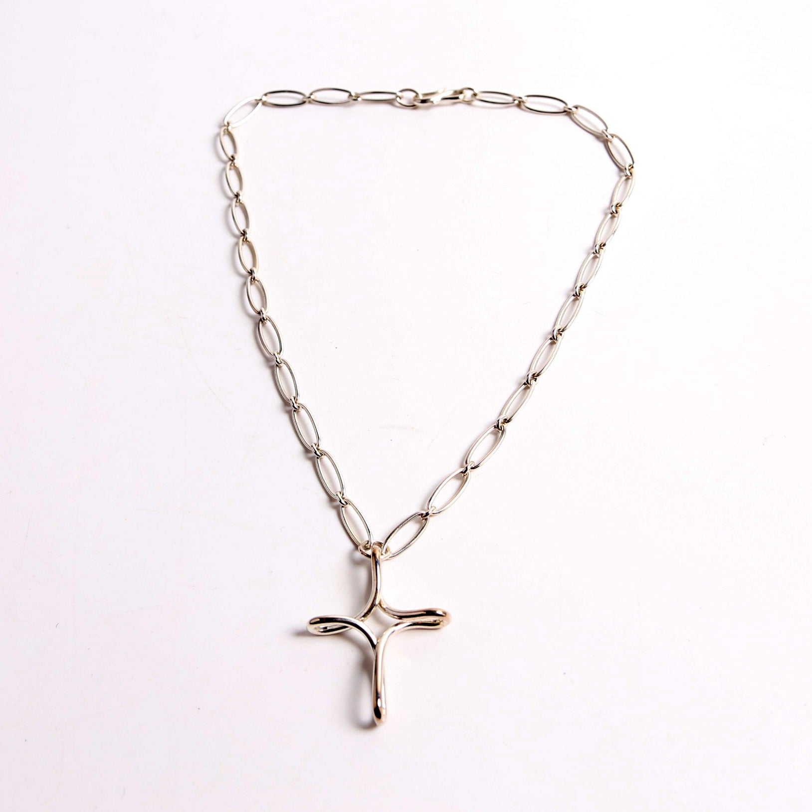 Open Cross Oval Chain Necklace 925