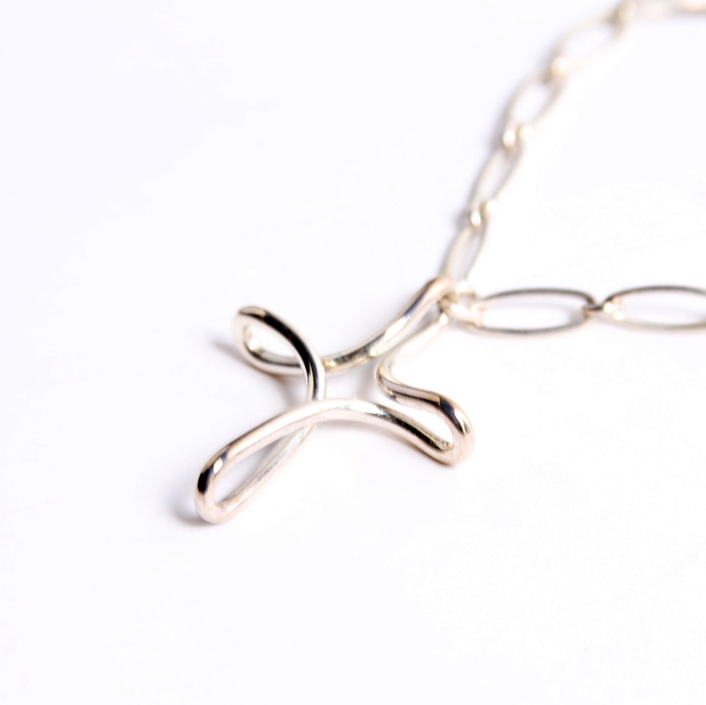 Open Cross Oval Chain Necklace 925