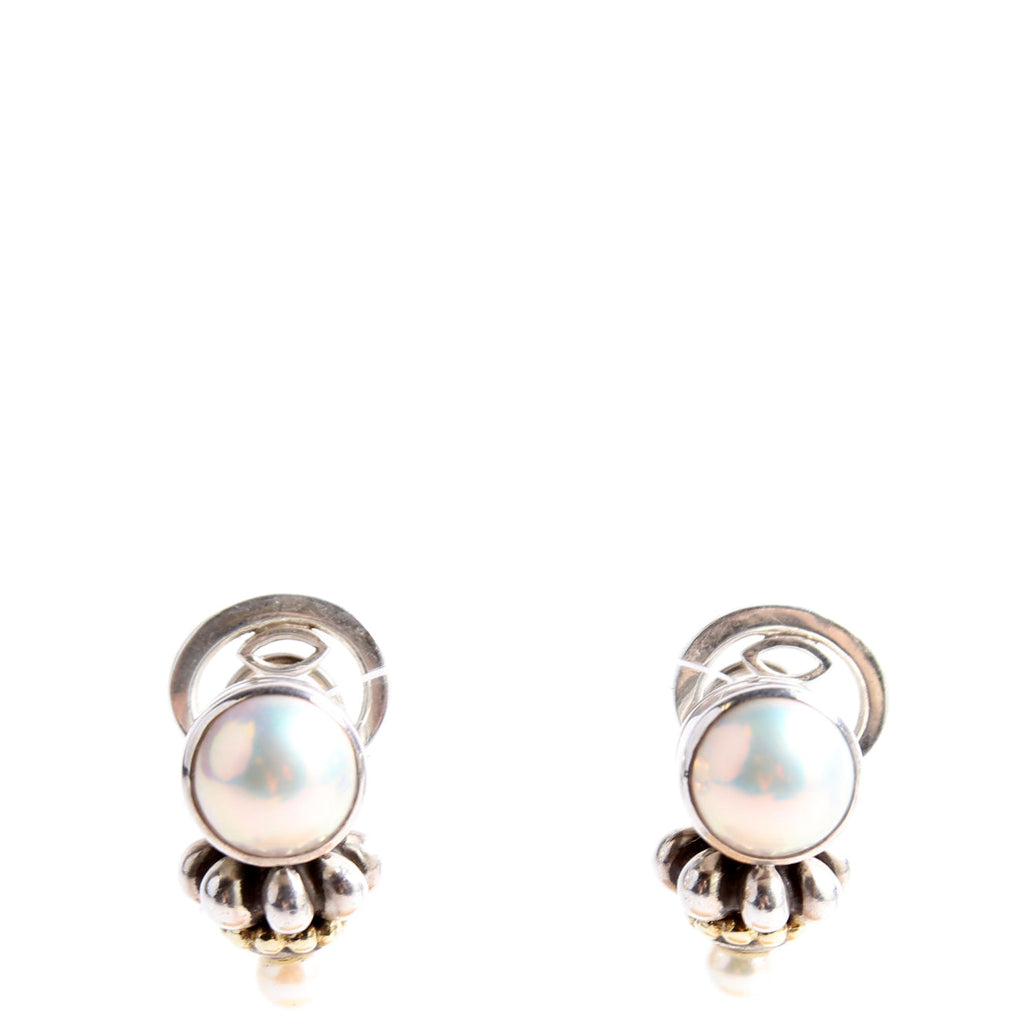 Faux Pearl Two-Tone Clip On Earrings Silver
