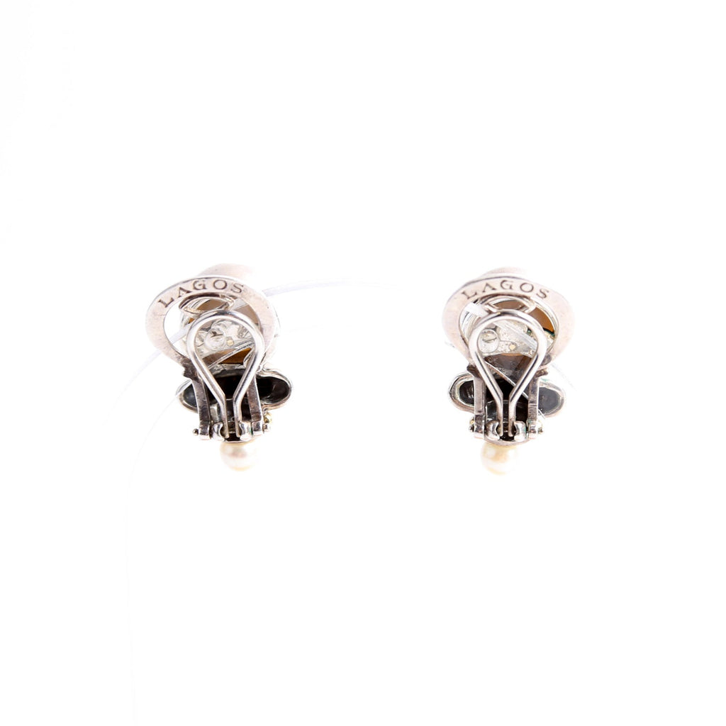 Faux Pearl Two-Tone Clip On Earrings Silver